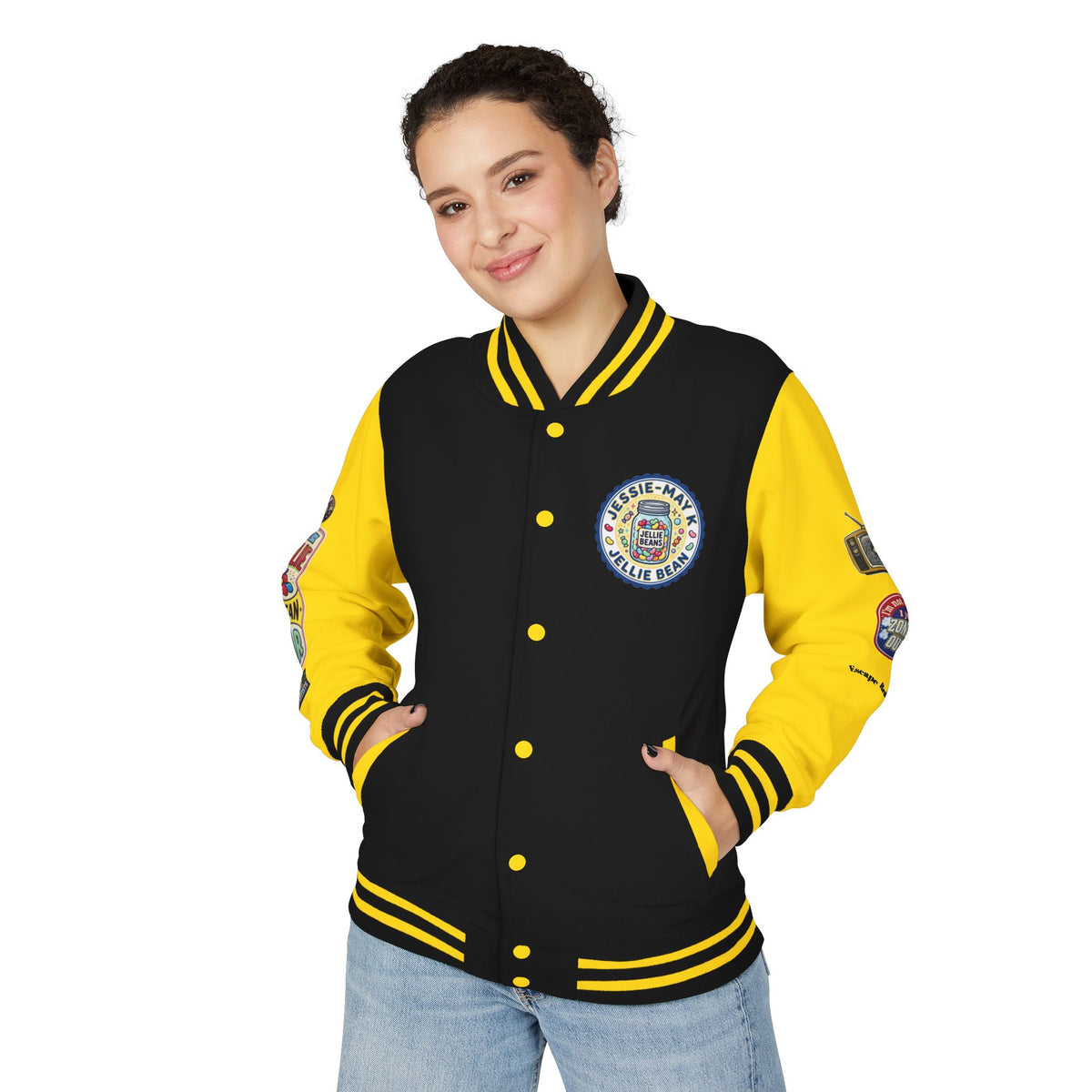 Jellie Bean—Retro Patch Letterman Jacket