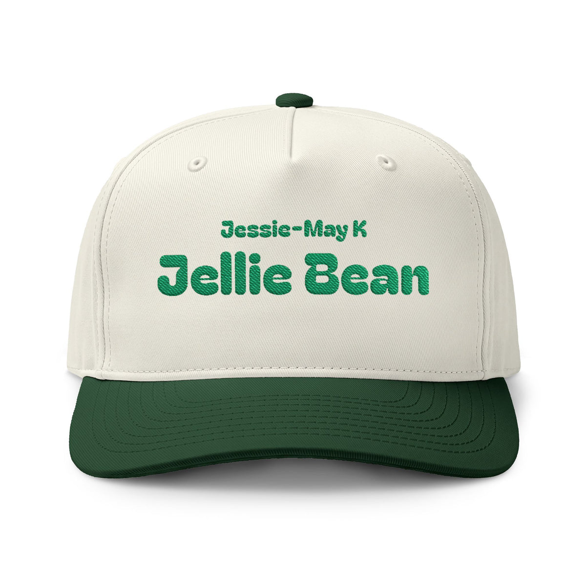 'Jellie' Bean | Embroidered Vintage Sweets Cap (Green & White)